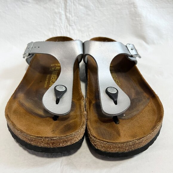 Birkenstock Gizeh sandals Silver birko flor EU 40 US womens 9 9.5 faux leather - Picture 2 of 13
